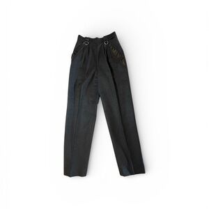 Vintage 100% Wool High Waist Trousers w/ Leather Trim & D-Ring Detail Size 4